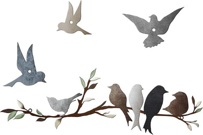 Ferraycle Metal Bird Wall Art Birds on the Branch Decor Metal Sculpture Silhouette Ornament Branch Wall Hanging Sign for Balcony Garden Home Decor(Dark Colors)