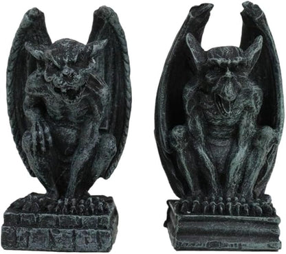 Ebros Gift Notre Dame Castle Top Guardian Mini Gargoyles Crouching On Stone Pedestals Resin Figurine Set of 2 Miniature Fairy Garden Gargoyle Sculpture Pair 2.5" Tall