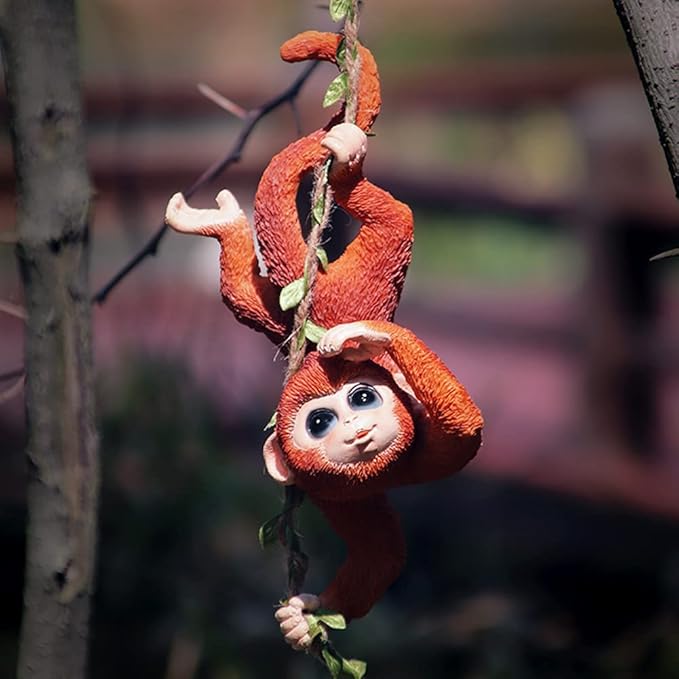 WAYUTO Swing Monkey Garden Statue Ornament Decorative Hanging Hammock Animal Figurines Cute Resin Monkey Figure Outdoor Funny Garden Decor for Patio Yard Lawn Fence Pathway Backyard Landscape Tree