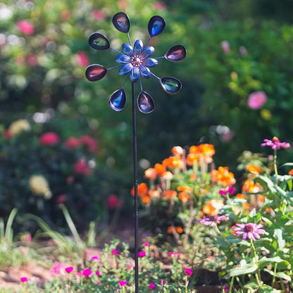 DREAMYSOUL Wind Spinners Outdoor, 10" Dia Colorful Metal Pinwheels for Yard and Garden, Kinetic Wind Sculptures & Spinner Outside (Purple Flowers)