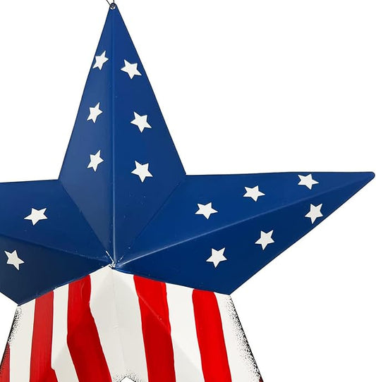 Rustic Metal 3D Barn Americana Stars Patriotic Wall Decoration American Flag Wall Star July 4th Country Americana USA Star with God Bless America Sign