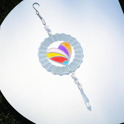 Wind Spinner Suncatcher Metal Colorful Heart for Outside Durable 3D Stainless Steel Wind Pendant Hanging Art Ornaments for Garden Yard Balcony Decor