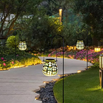 Stargarden Mosaic Solar Lanterns Outdoor Waterproof, Dragonfly Lanterns Decorative Outdoor, Glass Hanging Solar Lights Table Lamp for Yard, Garden Decor