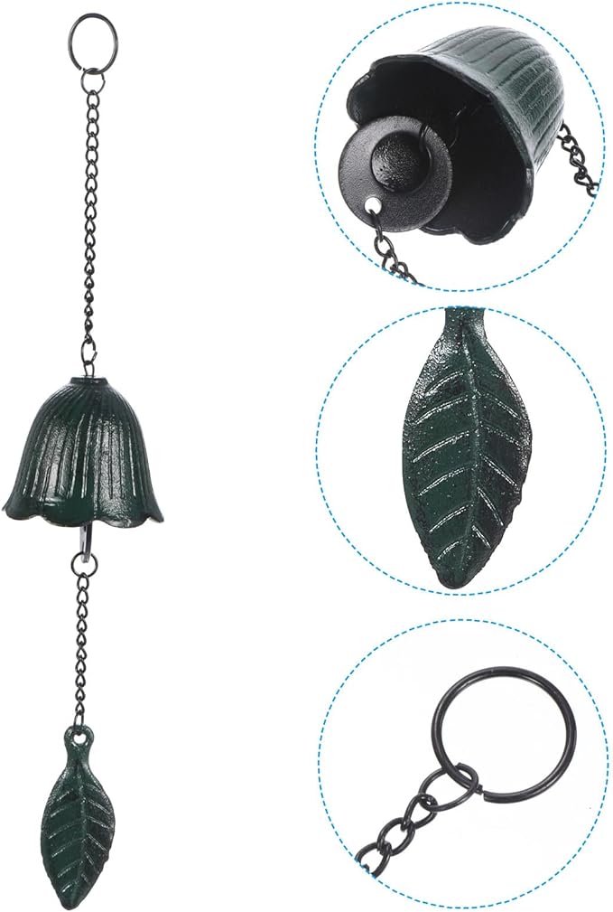 PATIKIL Japanese Wind Chime, Temple Bells Retro Outdoor Hanging Metal Iron Wind Chime for Outside Garden, Leaf, Green