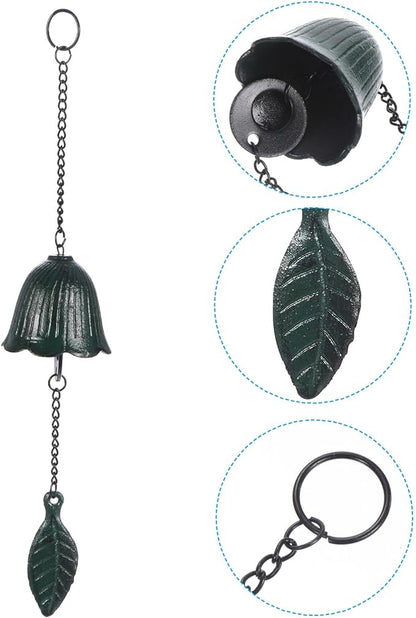 PATIKIL Japanese Wind Chime, Temple Bells Retro Outdoor Hanging Metal Iron Wind Chime for Outside Garden, Leaf, Green