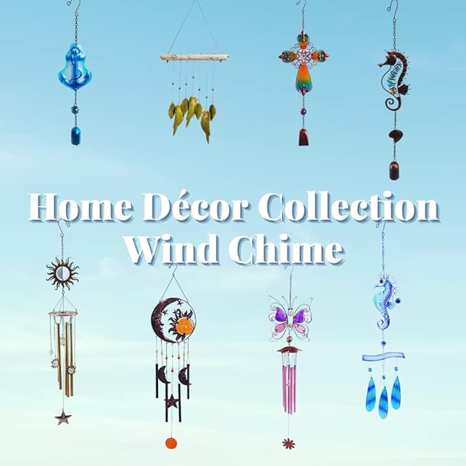 Comfy Hour 35" x 5" Sea Turtle Metal Art Wind Chime, Decorative Glass and Metal Hanging Windbell for Coastal Garden, Artisan Crafted Ocean Theme Decor for Beach House & Patio, Blue, 1 Piece
