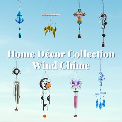 Comfy Hour 35" x 5" Sea Turtle Metal Art Wind Chime, Decorative Glass and Metal Hanging Windbell for Coastal Garden, Artisan Crafted Ocean Theme Decor for Beach House & Patio, Blue, 1 Piece