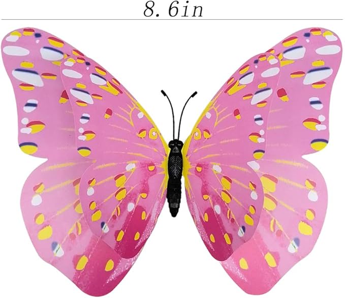 Giant Butterfly Garden Stakes Decorations Outdoor 3D Pink Butterflies Lawn Decorative Yard Decor Patio Accessories Ornaments PVC Gardening Art Christmas Whimsical Gifts (Pack of 24)