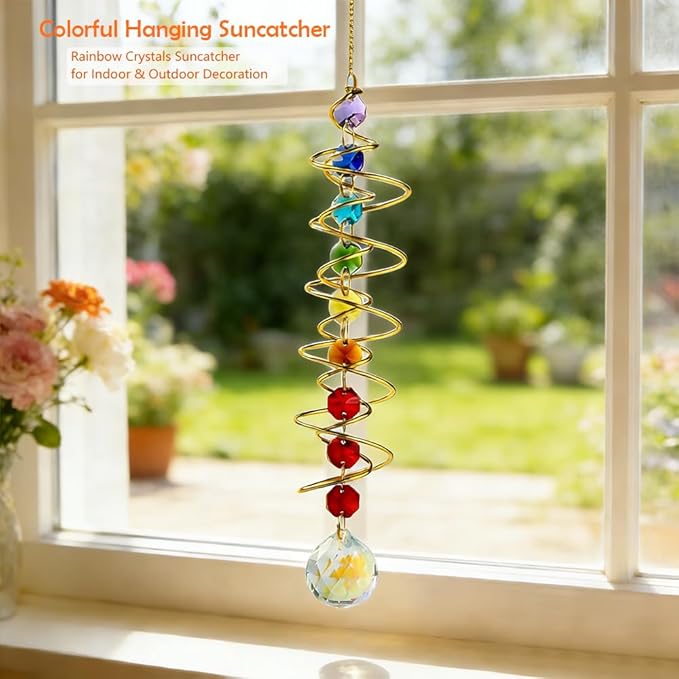 Rainbow Crystal Suncatcher, Spinners Crystal Wind Chimes, Suncatchers for Windows Hanging, Wind Chimes Indoor Gifts for Women