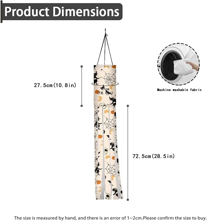 Halloween Witch Windsock 2 PC Outdoor Hanging Decoration for Home Yard Lightweight Sturdiness Polyester Fabric Windsock Flag Fall Thanksgiving Decor