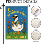 The Horrors Persist But So Do I Garden Flag Double Sided Yard Outdoor Decoration 12x18 Inch, Mental Health Yard Decoration Garden Flag, Dark Humor Sarcastic Rustic Spring Porch Home Decor