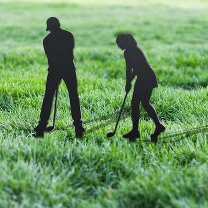 WADORN 2Pcs Golfer Metal Decorative Garden Stakes, Golf Characters Silhouette Metal Outdoor Statues Golf Men Women Garden Ornament Gifts Black Yard Art Decoration for Outdoor Backyard Patio Walkways