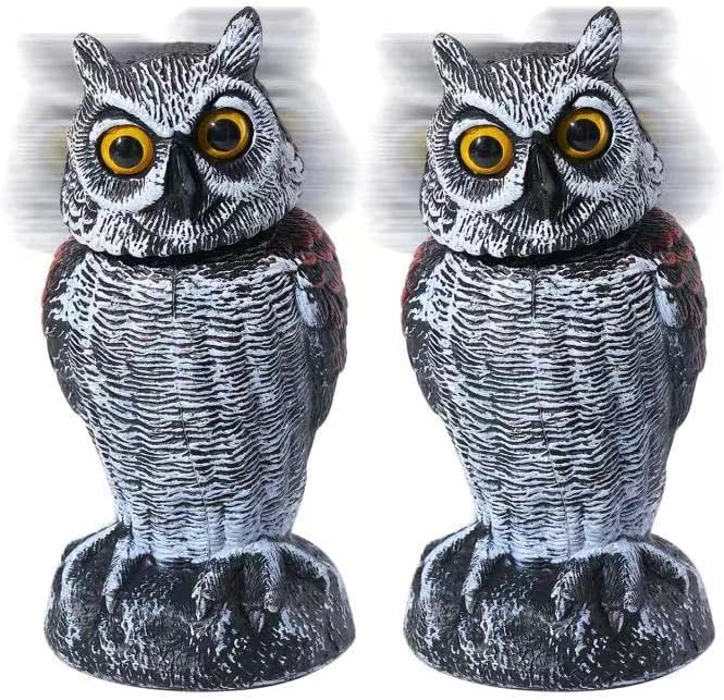KKY 2 Packs Fake Plastic Owl Bird, Garden owl Statue,Can Repel Pigeons Away from The House, Garden, Pool. (Black 2pc)