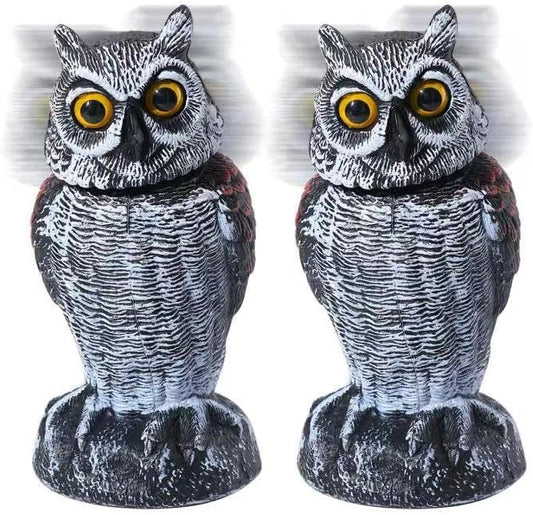 KKY 2 Packs Fake Plastic Owl Bird, Garden owl Statue,Can Repel Pigeons Away from The House, Garden, Pool. (Black 2pc)