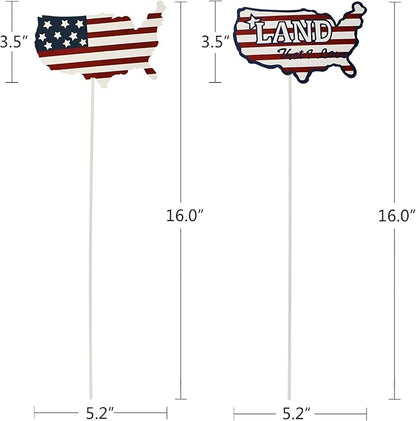 16"H Metal US Flag Garden Stake Fourth of July Outdoor Decorations, Patriotic American Flag Yard Art Ornament for Planter Flower Pot Memorial Day 4th of July Veterans Day Decor
