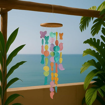 Capiz Shell Wind Chimes - Comfortable & Protective from Negative Energy - Soothing Sound & Aesthetic Appeal - Shell Wind Chimes Perfect for Garden & Porch, (Pastel)