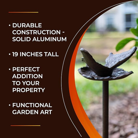 Carvers Olde Iron Decorative Garden Hose Guide Stake – 19" Solid Aluminum Heavy Duty Hose Protector for Landscaping, Flower Beds & Yard Edging - Butterfly