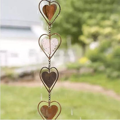 Hanging Rain Chains, Creative Kettle/Heart/Butterfly/Ring/Bell Style Link Rain Chain with Metal Chains for for Office Window Stone Wall Decorative Wall Art Ornaments (Heart Style)