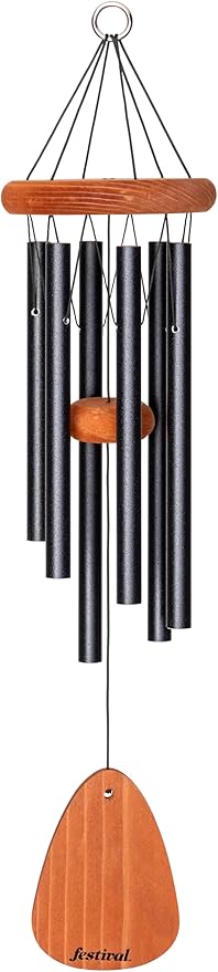 Festival 24-inch Redwood Wind Chime in Black by Wind River for Patio, Backyard, Garden, and Outdoor décor. Made in The USA