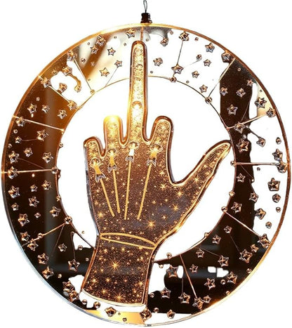 Middle Finger Suncatcher Color Stained Glass Window Hanging, Handmade Acrylic Funny Light Sun Catcher Indoor Outdoor Wall Hanger Ornament, Hand-Painted Glass Panel Decor for Home Office (F)