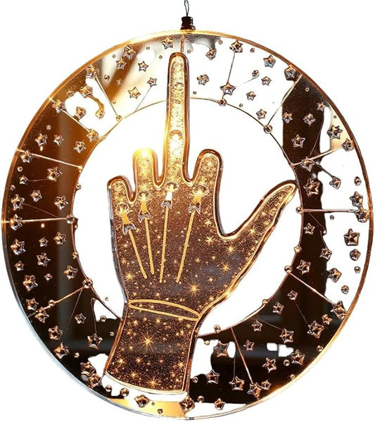 Middle Finger Suncatcher Color Stained Glass Window Hanging, Handmade Acrylic Funny Light Sun Catcher Indoor Outdoor Wall Hanger Ornament, Hand-Painted Glass Panel Decor for Home Office (F)