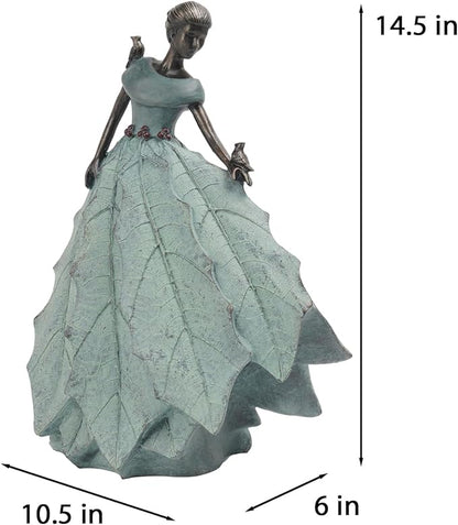 DiliComing Fairy Garden Statue Home Decoration - Outdoor Statue Table Decor for Living Room Garden Maiden Bookshelf Decor Xmas Resin Holly Leaves Maiden Green