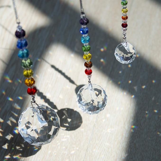 HDCRYSTALGIFTS Set 3 Crystal Prisms Suncatchers for Window Hanging Rainbow Maker Chakra Sun Catcher Indoor Window Christmas Decorations Memorial Sympathy Gifts for Loss of Loved One