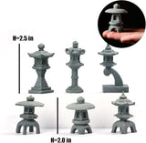 Miniature Japanese Lantern Pagoda Figurines Asian Decor Fish Tank Aquarium Ornament Fairy Garden Accessories Zen Terrarium Bonsai Decorations (6 Small Sandstone)