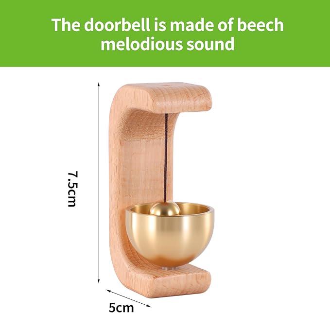Beech Wood Shopkeepers Wooden Doorbell - Magnetic Wind Chime for Door Opening - Unique Office Ornament and Windchime Decoration for Business Entrance, Travel Trailer Fridge Sticker and Barn Door RV