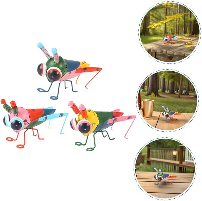 NUOBESTY 3pcs Colorful Iron Art Locust Figurines with Weatherproof Coating Lightweight Garden Statue Sculptures for Courtyard Lawn Patio Decor Portable Metal Insect Ornaments with