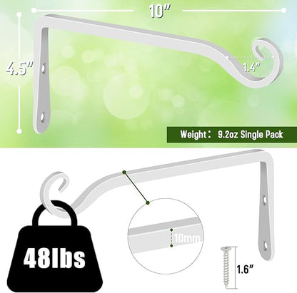 FEED GARDEN Hanging Plant Bracket 10 Inch 2 Pack, Hand-Forged Plant Hanger for Hanging Bird Feeders, Wind Chimes, Flower Baskets, Lanterns, Indoor/Outdoor Use, White