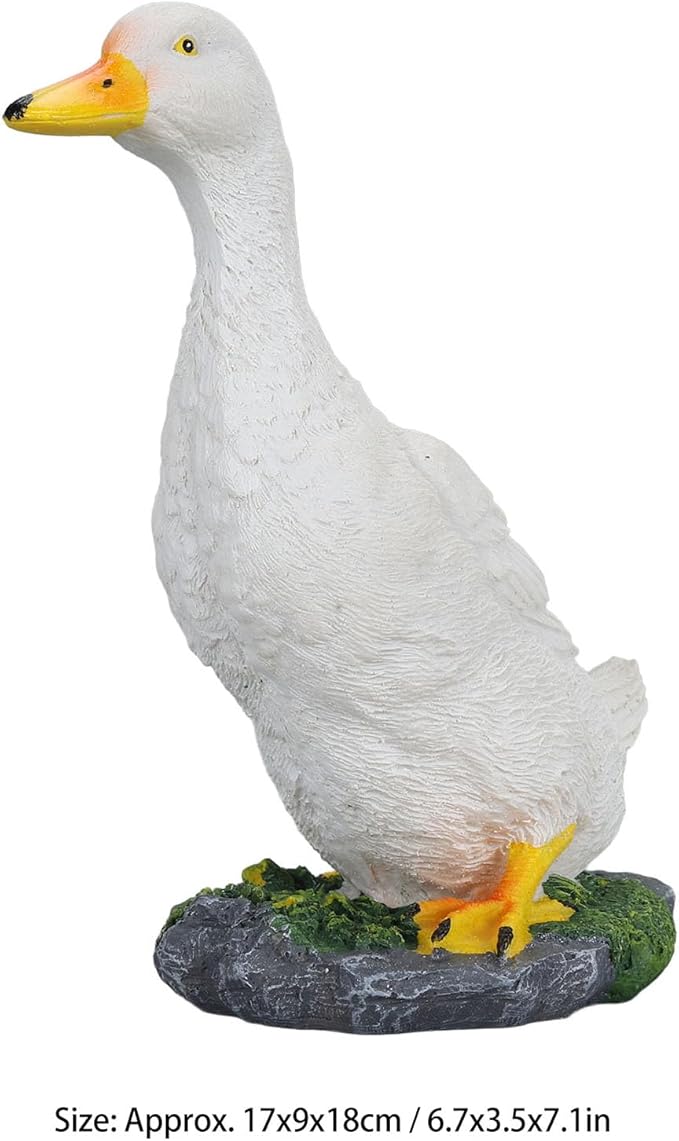 Duck Resin Statue,Resin Goose Sculpture Statue Front Porch Garden Decor for Outside Imitation Wood Carving, Funny Animal Decorations Fairy Craft Yart Art Decor(White)