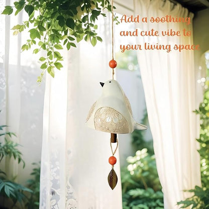 Cute Ceramic Wind Chimes for Outside and Indoor, Memorial Windchime with Soothing Melodic Tones, Gifts for Mom, Garden Patio Balcony Home Decor Hanging Windchimes (Single Bird-Silver)