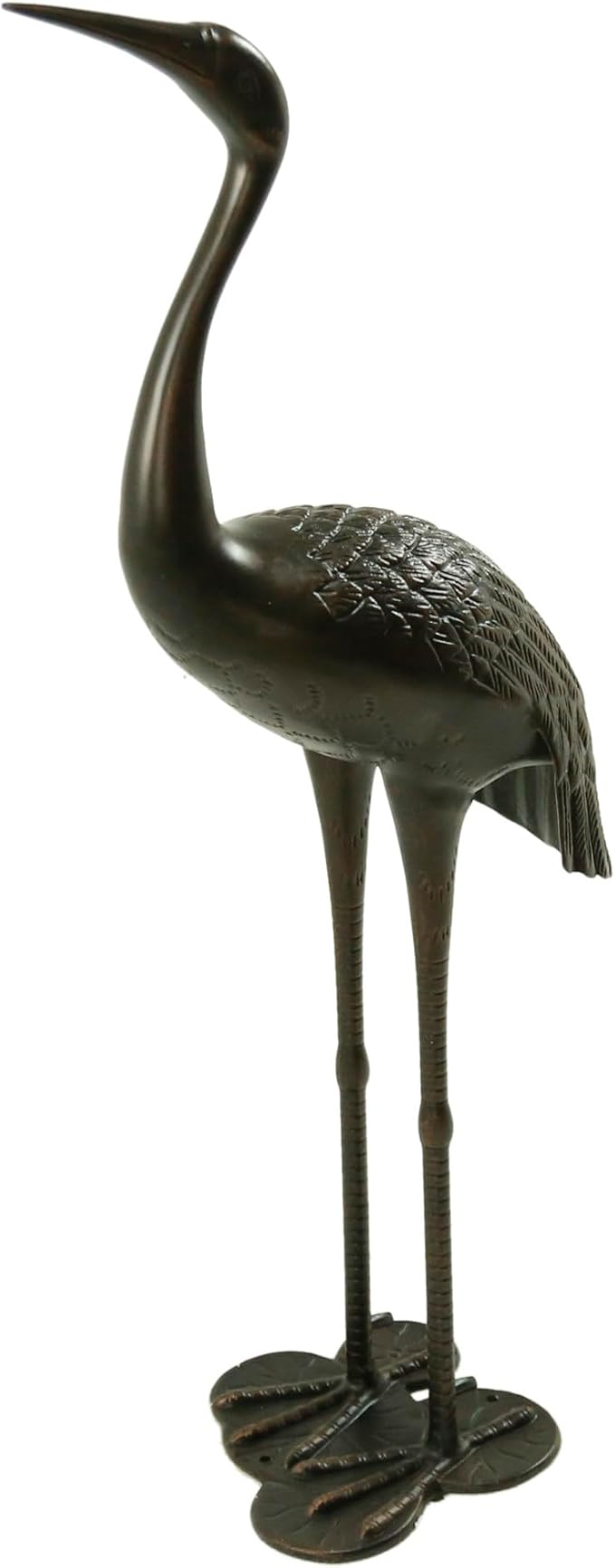 Metal Crane Garden Statue, Sunny Outdoor Aluminum Crane, Rust-Proof Metal Yard Art Bird Statue for Garden Lawn Patio, No Assembly Required, Shiny Copper Finish, Antique Bronze