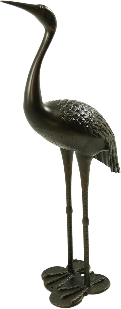 Metal Crane Garden Statue, Sunny Outdoor Aluminum Crane, Rust-Proof Metal Yard Art Bird Statue for Garden Lawn Patio, No Assembly Required, Shiny Copper Finish, Antique Bronze
