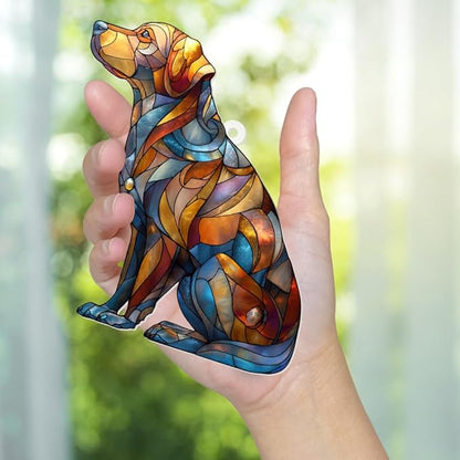 Acrylic Stained Glass Style Dog Ornament – Labrador Retriever Window Hanging Suncatcher, Pet Memorial Keepsake for Dog Lovers, Christmas Tree Decoration, Animal Decor Gift(Sun-07)