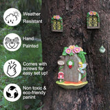 Fairy Door and Windows with Lantern Tree Stump Decor, Glow in The Dark Yard Art Sculpture Miniature Fairy Garden Accessories for Wall, Outdoor Decor