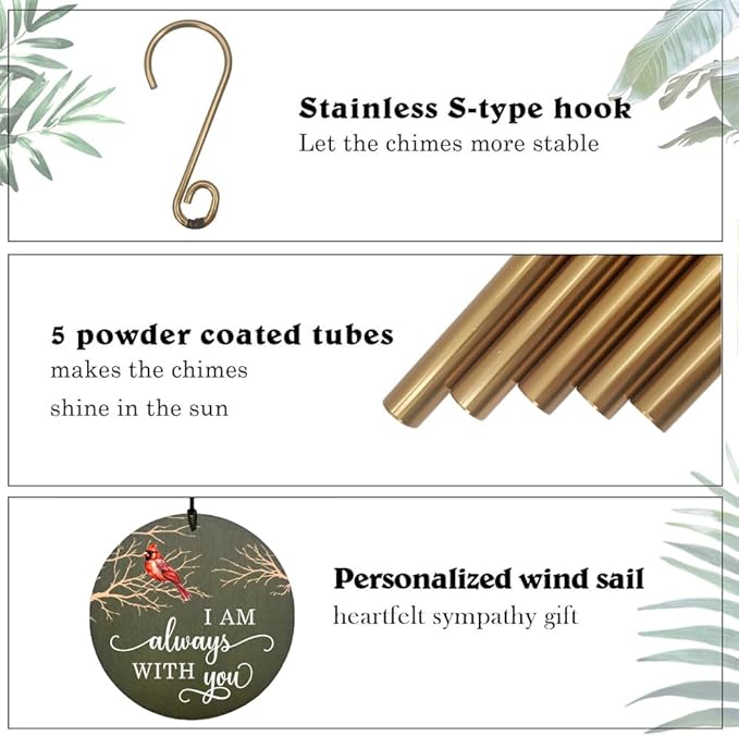 Personalized Memorial Wind Chimes, Cardinal Wind Chime, Wind Chime Made for Lost Loved One/Friend, Custom Name Date, Memorial Sympathy Bereavement Gift for Mourning/Funeral, Product in USA