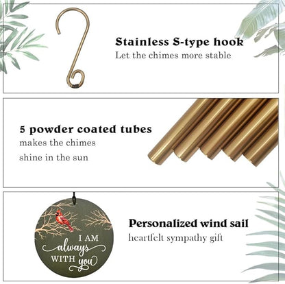 Personalized Memorial Wind Chimes, Cardinal Wind Chime, Wind Chime Made for Lost Loved One/Friend, Custom Name Date, Memorial Sympathy Bereavement Gift for Mourning/Funeral, Product in USA