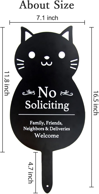 Handook No Soliciting Sign for House Funny Metal No Soliciting Yard Sign, 16.5"x7.1" Black Cat No Solicitation Sign for Home and Business