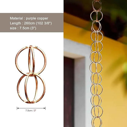 Rain Chain Replacement Gutter Downpipe, Copper Rain Chain/Splitter/Chain Ring, Outdoor Hanging Rain Bell(Style1,260cm (8.5ft))