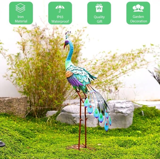 Goodeco 33.5 Inch Metal Peacock Garden Decor - Stunning Decorations for Home Yard Art, Ideal Peacock Gifts for Women & Ornamental Delight
