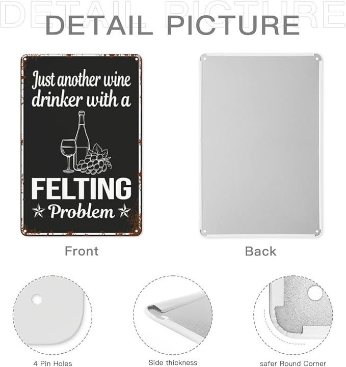 Vintage Retro Metal Wall Decor Signs Wine Drinker Felg Felt Felters for Home,Kitchen,Bathroom,Patio & Garden Inspirational & Funny Life Quotes 8x12 Inches