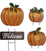 Linfevisi Pumpkin Yard Sign Stakes Stacked Pumpkin Garden Stakes Outdoor Metal Fall Decor Welcome Signs Lawn Ornaments for Autumn Harvest Thanksgiving Halloween 38.4"