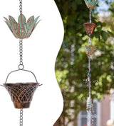 10.2ft Rain Chain for Outside, Lotus Rain Chain with 16 Cups, Adjustable Rain Catcher Chain for Outside, Replacement Downspout for Gutters, Eaves, Drainage