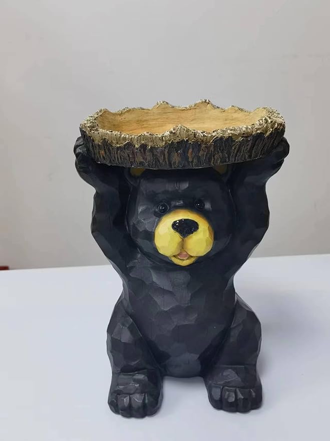 Hi-Line Gift Ltd Sitting Bear Holding Bird Bath Garden Decor