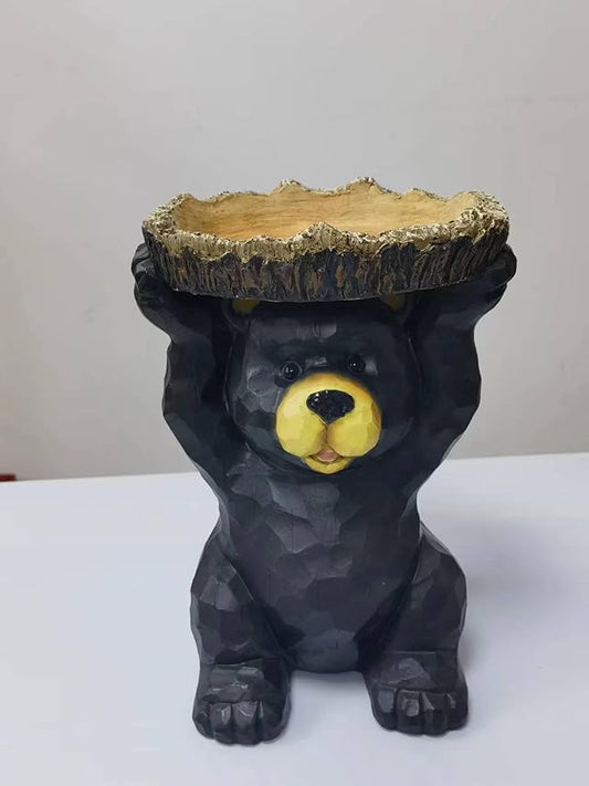 Hi-Line Gift Ltd Sitting Bear Holding Bird Bath Garden Decor