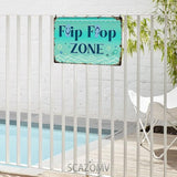 SCAZOMV Flip Flop Zone Sign Metal Tin Sign Funny Pool Signs Beach House Decor Vintage Pool Tropical Beach Patio Decoration 8"x12" Beach Signs for Home Decor
