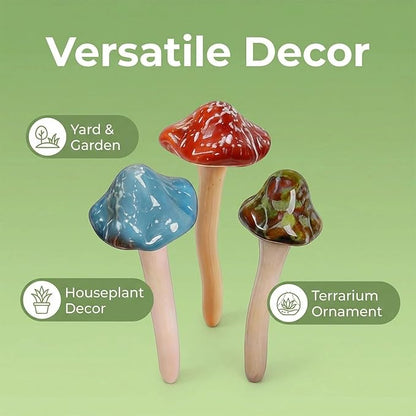 10 Pack Ceramic Garden Mushrooms, Garden Decor,Lawn Ornament Decor Mushrooms for Fairy Garden, Patio, Indoor Plant Pots, 4.7" Tall Pottery Mushroom Statues