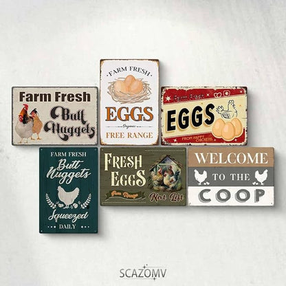 Chicken Coop Tin Sign-Farm Fresh Butt Nuggets, Vintage Metal Hanging Plaque for Egg Market Farm Barn Yard Garden Home Kitchen Bar Wall Decor Hen House Accessories Outdoor (12" x 8")